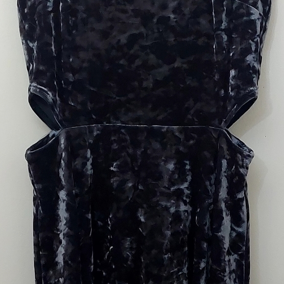 Topshop Women's Size 2 Dress Crushed Velvet Blue Gray Skater Side Cut Out - Picture 3 of 10
